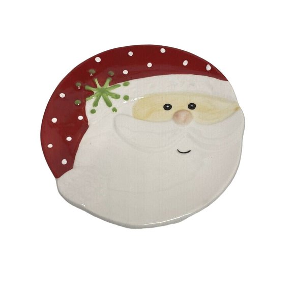 Great Gatherings 6 Inch Round Ceramic Christmas Holiday Festive Cute Santa Dish - Picture 2 of 6